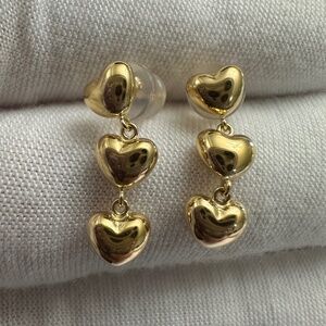 K18 Yellow Gold Dangling Hearts Earrings